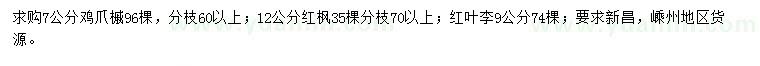 求購雞爪槭、紅楓、紅葉李
