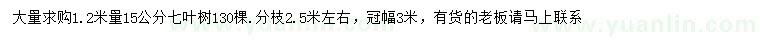 求購1.2米量15公分七葉樹