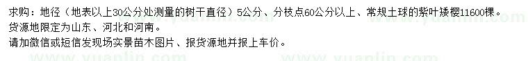 求購(gòu)地徑5公分紫葉矮櫻