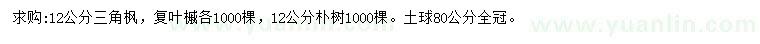 求購三角楓、復葉槭、樸樹