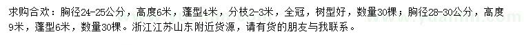 求購胸徑24-25、28-30公分合歡