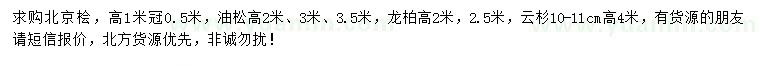求購北京檜、油松、龍柏等