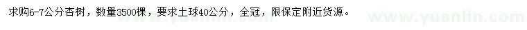 求購(gòu)6-7公分杏樹(shù)