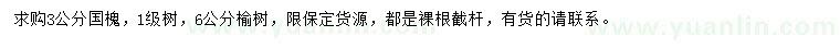 求購3公分國槐、6公分榆樹