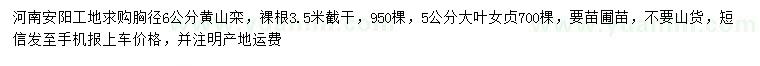 求購胸徑6公分黃山欒、5公分大葉女貞