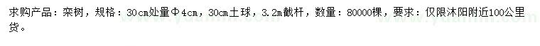 求購30公分量4公分欒樹