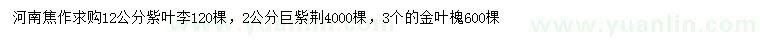 求購(gòu)紫葉李、巨紫荊、金葉槐