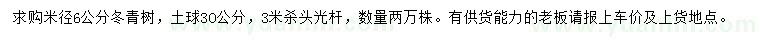 求購米徑6公分冬青樹