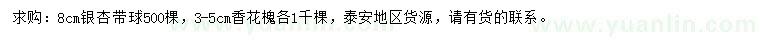 求購8公分銀杏、3-5公分香花槐
