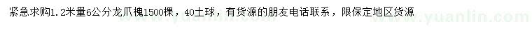 求購1.2米量6公分龍爪槐