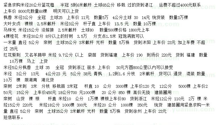 求購藍花楹、楓香、大葉女貞等