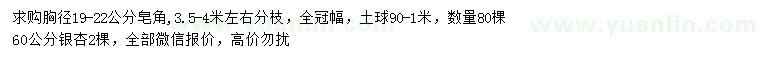求購(gòu)胸徑19-22公分皂角、60公分銀杏