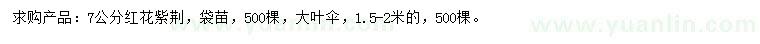 求購(gòu)7公分紅花紫荊袋苗、1.5-2米大葉傘