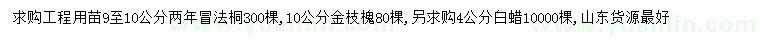 求購法桐、金枝槐、白蠟