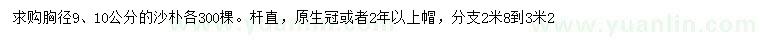 求購胸徑9、10公分沙樸