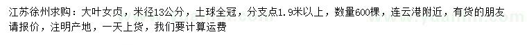 求購(gòu)米徑13公分大葉女貞