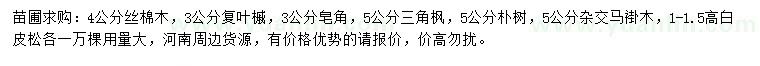 求購(gòu)絲棉木、復(fù)葉槭、皂角等
