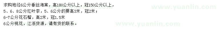 求購垂絲海棠、紅葉李、花石榴等