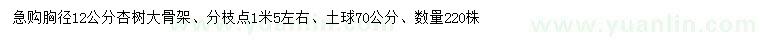 求購胸徑12公分杏樹