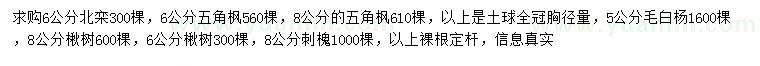求購北欒、五角楓、毛白楊等
