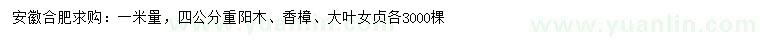 求購重陽木、香樟、大葉女貞
