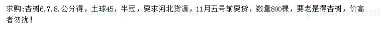 求購(gòu)6、7、8公分杏樹