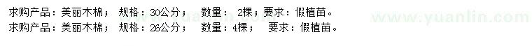 求購26、30公分美麗木棉