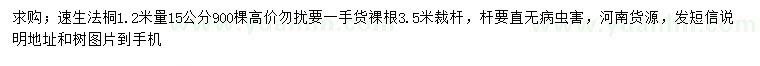 求購1.2米量15公分速生法桐