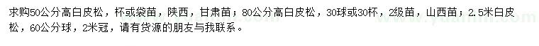 求購高50、80、250公分白皮松