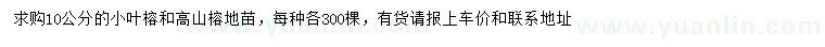 求購10公分小葉榕、高山榕