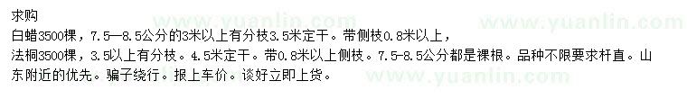 求購(gòu)7.5-8.5公分白蠟、法桐