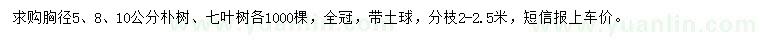 求購胸徑5、8、10公分樸樹、七葉樹