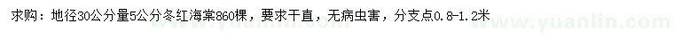 求購30公分5公分冬紅海棠