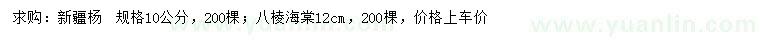 求購10公分新疆楊、12公分八棱海棠