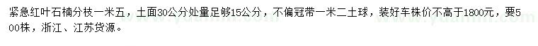 求購(gòu)?fù)撩?0公分處量足夠15公分紅葉石楠