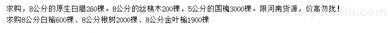 求購原生白臘、絲棉木、國槐等