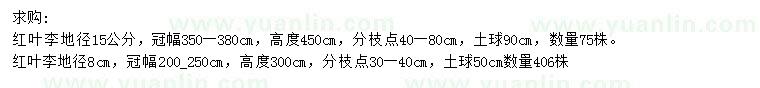 求購地徑8、15公分紅葉李