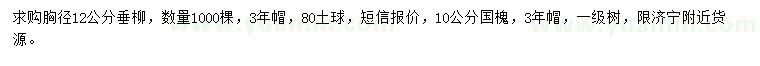 求購胸徑12公分垂柳、10公分國槐