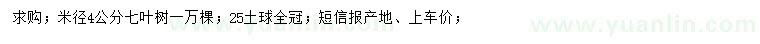 求購米徑4公分七葉樹