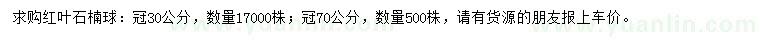 求購冠幅30、70公分紅葉石楠球