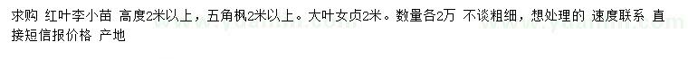 求購紅葉李、五角楓、大葉女貞