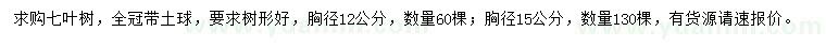 求購(gòu)胸徑12、15公分七葉樹(shù)