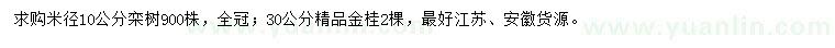 求購米徑10公分欒樹、30公分金桂