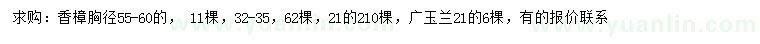 求購(gòu)胸徑32-35、55-60公分香樟、21公分廣玉蘭