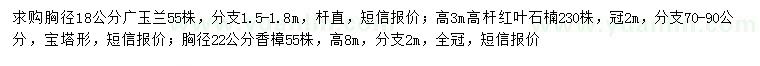 求購廣玉蘭、紅葉石楠、香樟