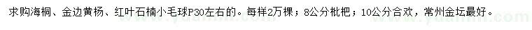 求購海桐、金邊黃楊、紅葉石楠小毛球等