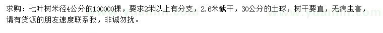 求購(gòu)米徑4公分七葉樹(shù)