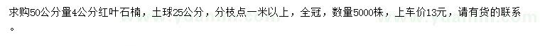 求購50公分量4公分紅葉石楠