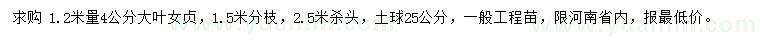 求購(gòu)1.2米量4公分大葉女貞