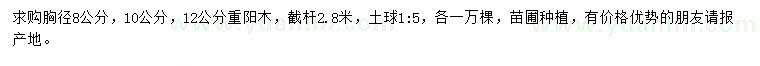 求購胸徑8、10、12公分重陽木